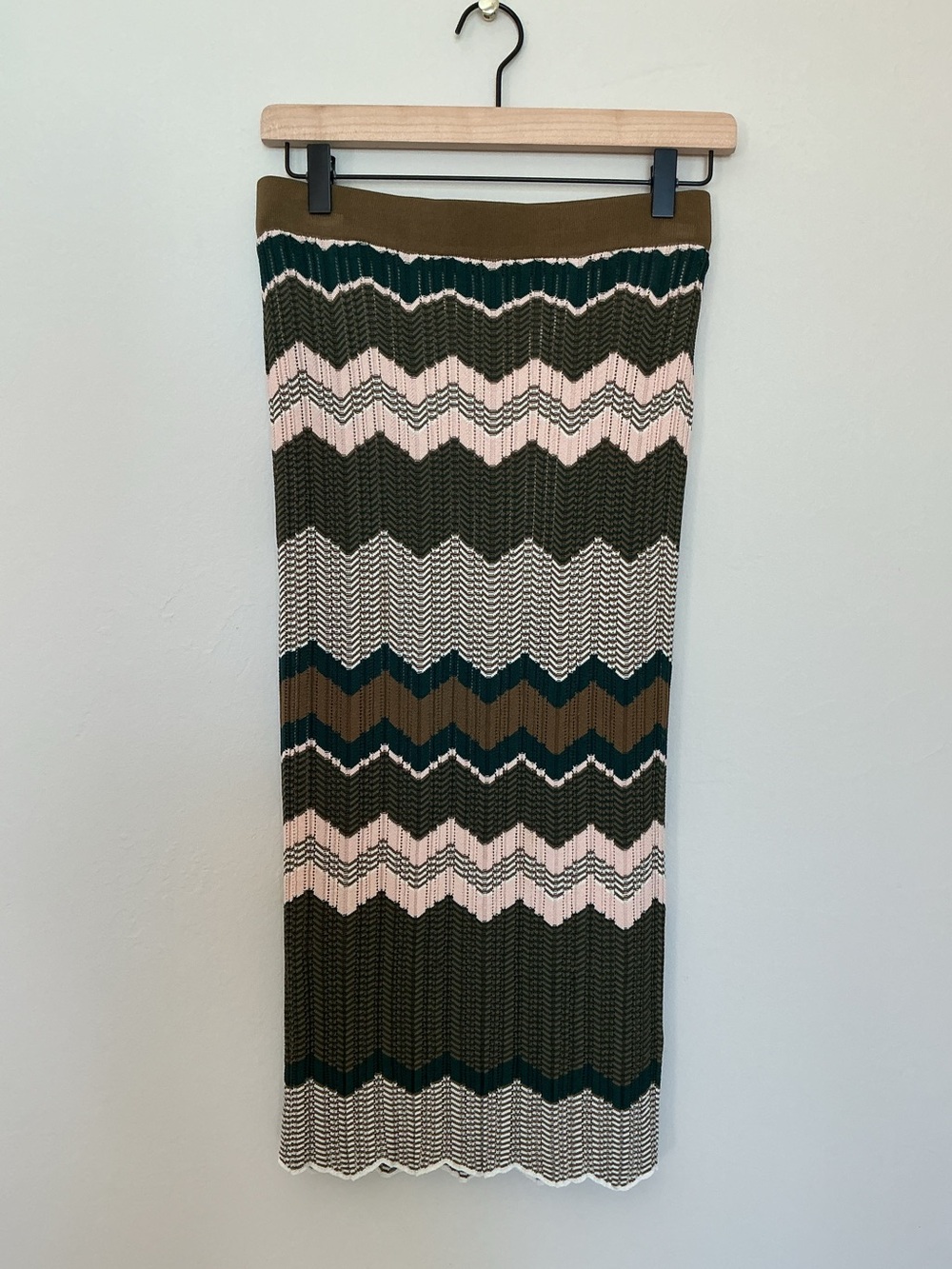 Ronny Kobo Chevron Knit Midi Skirt Multicolor Pointelle Stretch Size M - Picture 2 of 5